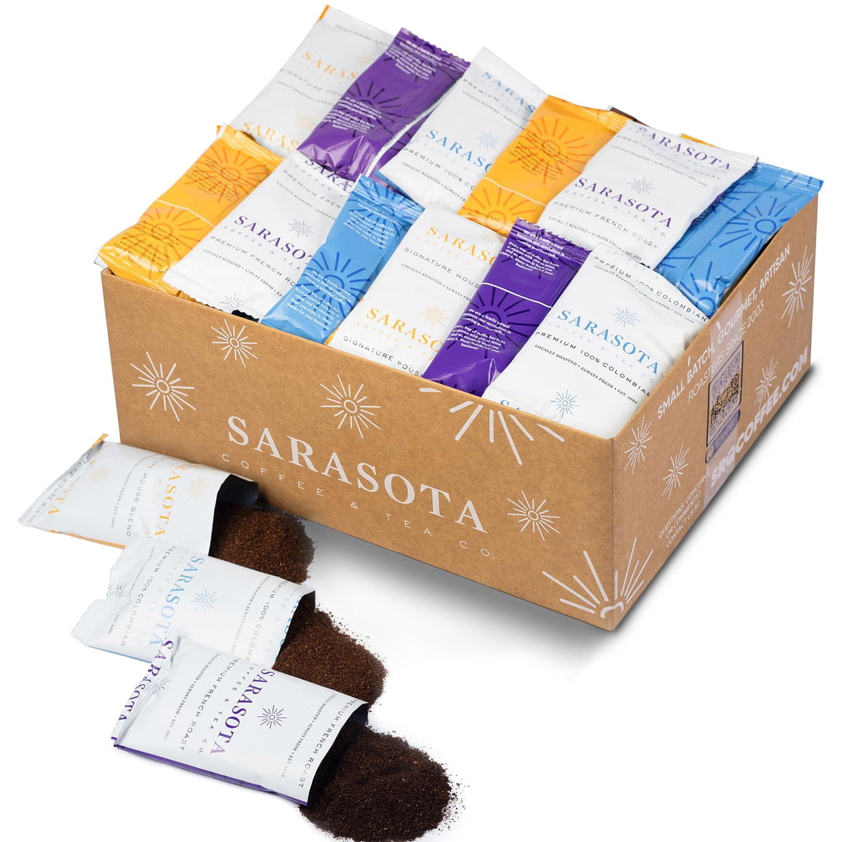 Coffee Packets Sampler – Coffee Variety Pack Ground Coffee Gift Set, Medium Dark & Flavored Roast, Low Acid Gourmet Pre-Measured Packs for 12-Cup Brewers, 2oz Individual Bags