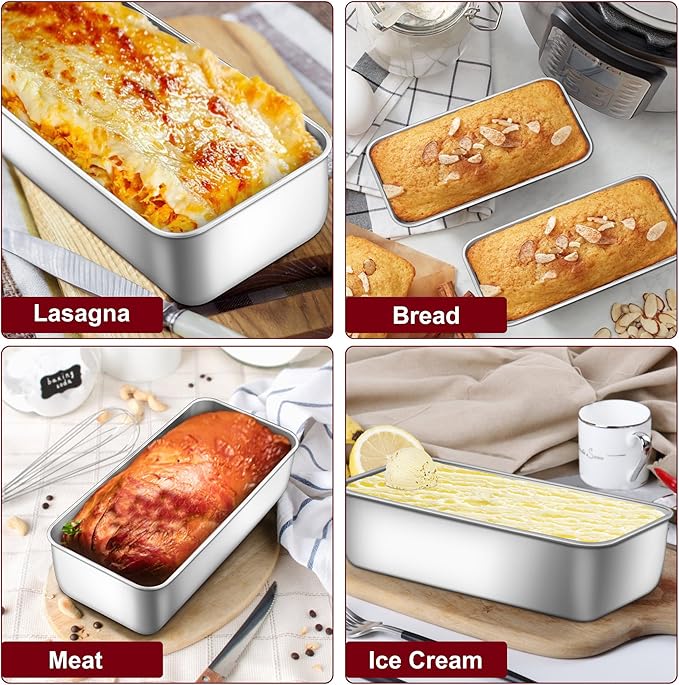 LIANYU 3 Pack Loaf Pans for Baking Bread 12 x 5 Inch, Stainless Steel Large Baking Pans Set, Deep Meatloaf Pans for Homemade Bread, Cakes, Sandwich, Solid & Durable, Dishwasher Safe