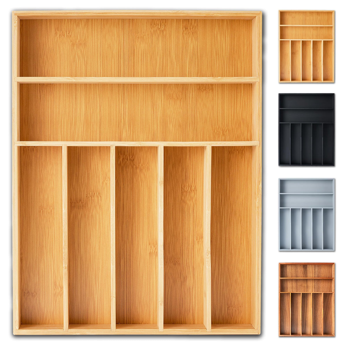Silverware Organizer, 12.5 Inch Utensil Organizer Kitchen Drawer Organizer Bamboo Silverware Holder Cutlery Tray Organizer in Drawer Flatware Organizer Tray(7 slots, Natural）