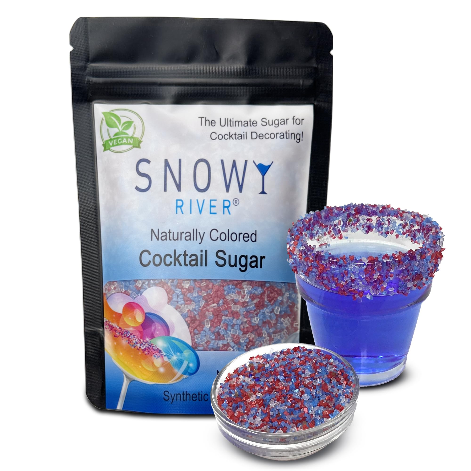 Snowy River Natural Cocktail Sugar Rimmer - Kosher Certified Naturally Colored Beverage Rimming Sugar for Cocktails, Margaritas, Drinks (America, 4 Ounce (Pack of 1))