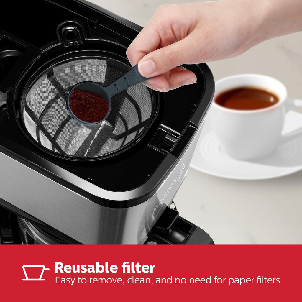 Holstein Housewares 5 Cup Coffee Maker – Compact Drip Coffee Machine with Auto Pause & Serve, Reusable Filter, Glass Carafe, Water Window & Warming Plate, Black