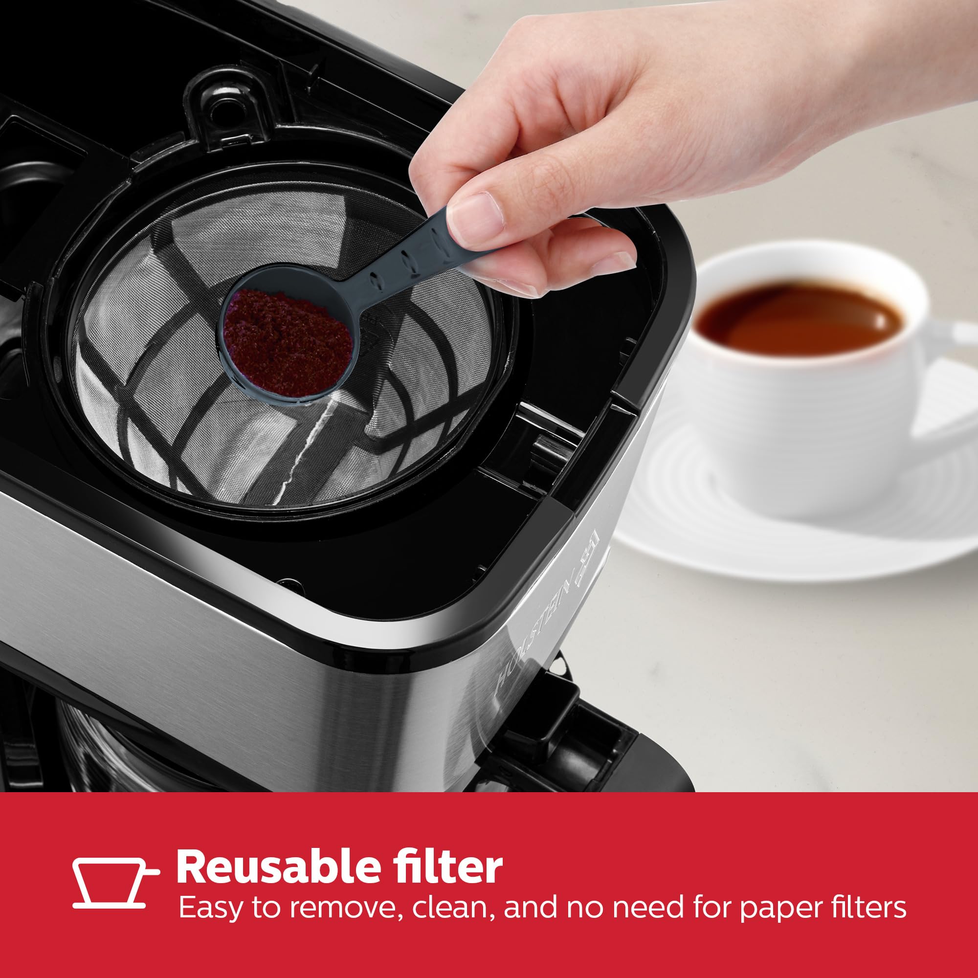 Holstein Housewares 5 Cup Coffee Maker – Compact Drip Coffee Machine with Auto Pause & Serve, Reusable Filter, Glass Carafe, Water Window & Warming Plate, Black