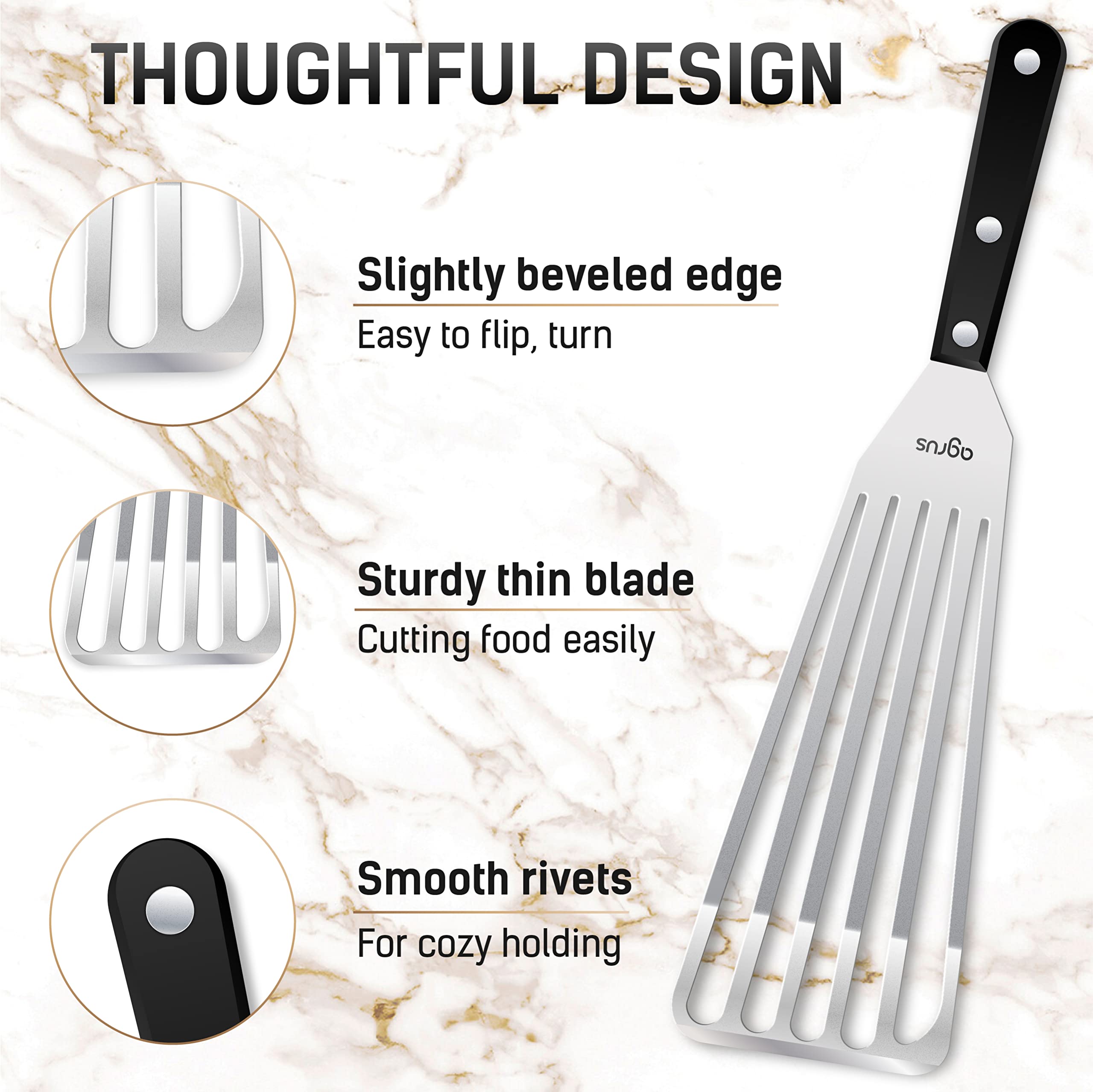 AGRUS Fish Spatula Stainless Steel, Large Size 13 inch, Blade 9 inch, Plastic Handle, Slotted Flexible Metal, Fish Turner Spatula