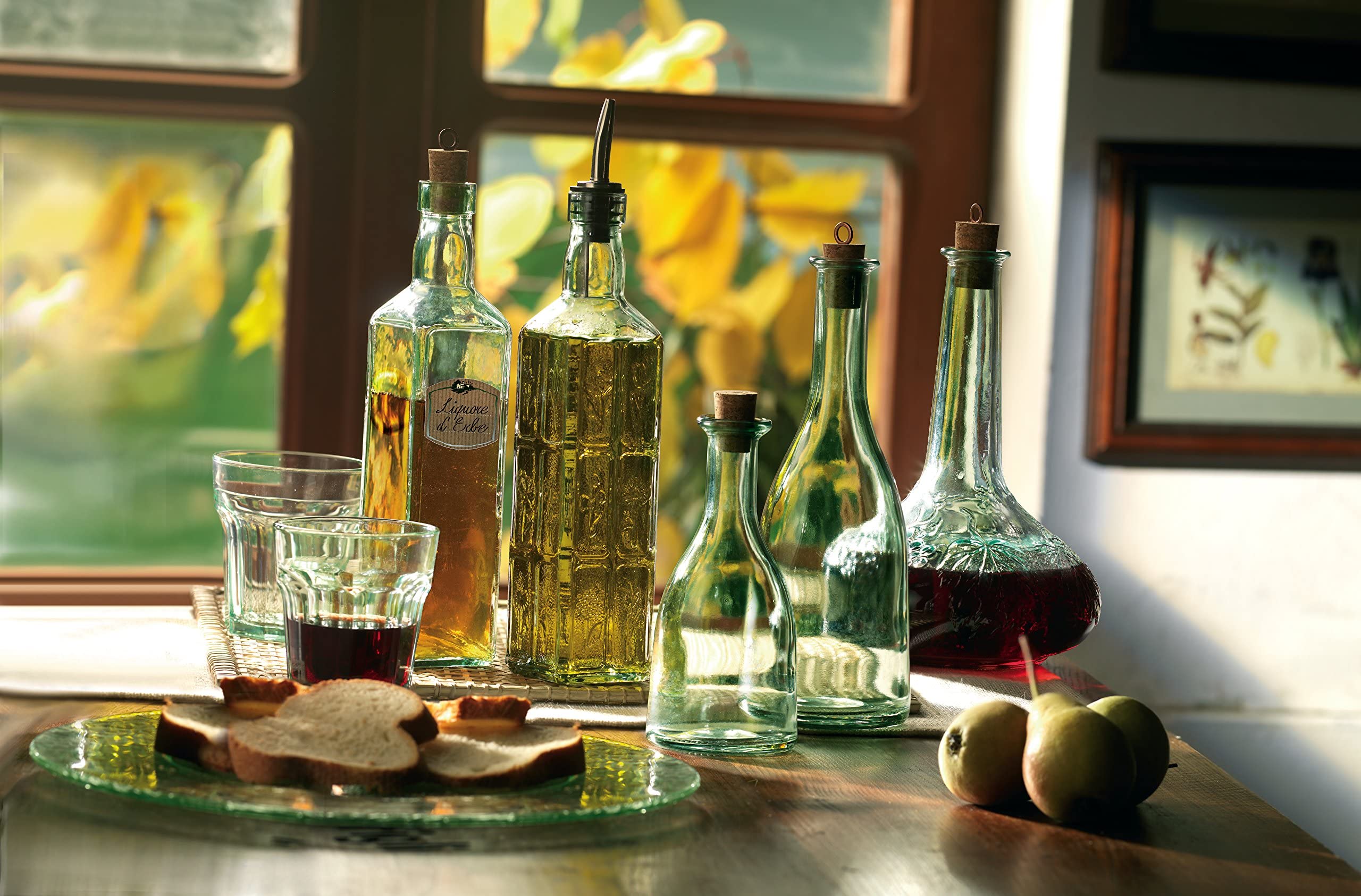 Bormioli Rocco Country Home Fiesole Bottles - Set of 2, 24 oz Decorative Glass Containers with Stopper for Water, Oil & Vinegar Storage - Italian Glassware for Kitchen & Dining