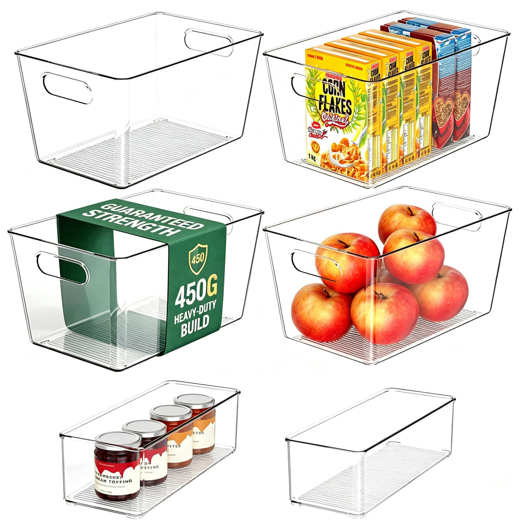 Joymeezo 6 Pack Clear Plastic Storage Bins, Kitchen&Pantry Organizer Large