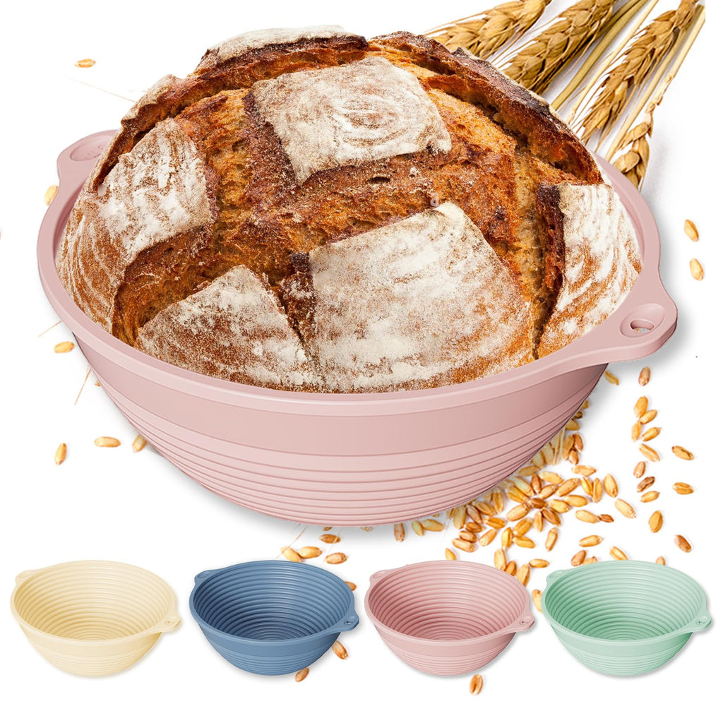 4Pcs Silicone Banneton Bread Proofing Baskets for Sourdough with Handles