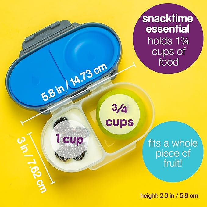 b.box Snack Box Reusable Snack Containers with Lids 2 compartments, Bento Box for kids and toddlers, Leakproof Lunch Box, BPA free and Dishwasher Safe Snack Container (Blush Crush, 1 3/4 Cup)