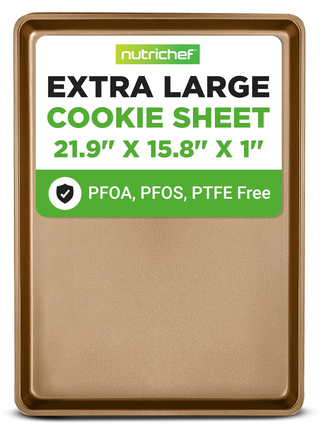 NutriChef Nonstick XL Cookie Sheet Baking Pan - Extra Large 22" x 16" Carbon Steel Oven Baking Sheet for Pastries, Desserts, & More - Dishwasher Safe, Gold