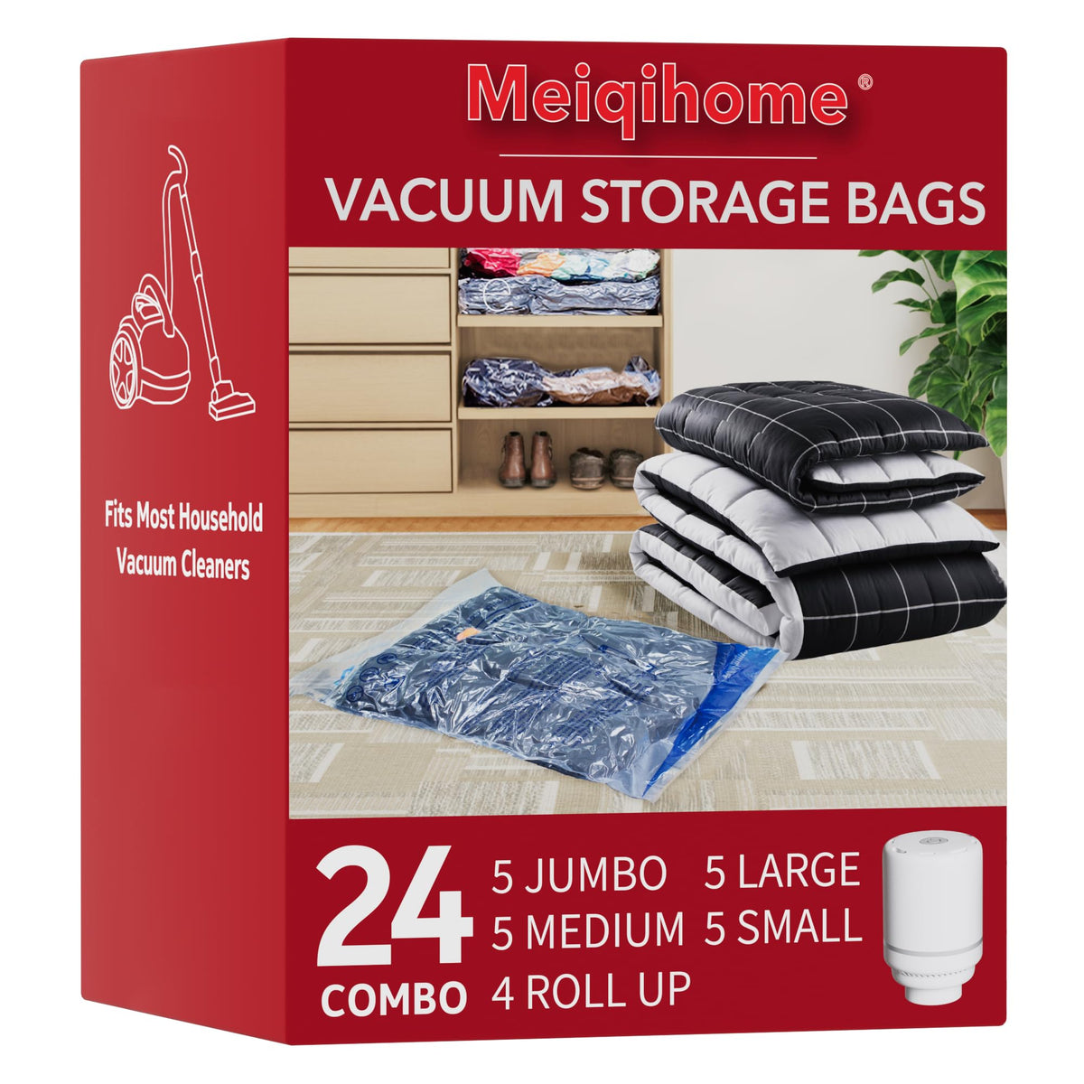 Vacuum Seal Bags for Clothing Travel & Home Storage, travel vacuum bags with pump, Store Blankets, Comforters, Pillows, Seasonal Clothes Compactly,16 Pack With Electric Pump
