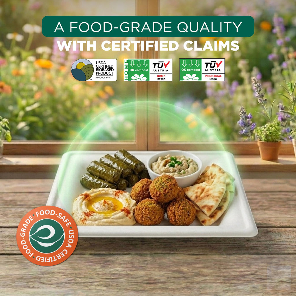 ECO SOUL 10 Inch Disposable Bagasse Paper Plates (100 Pack, Square)
