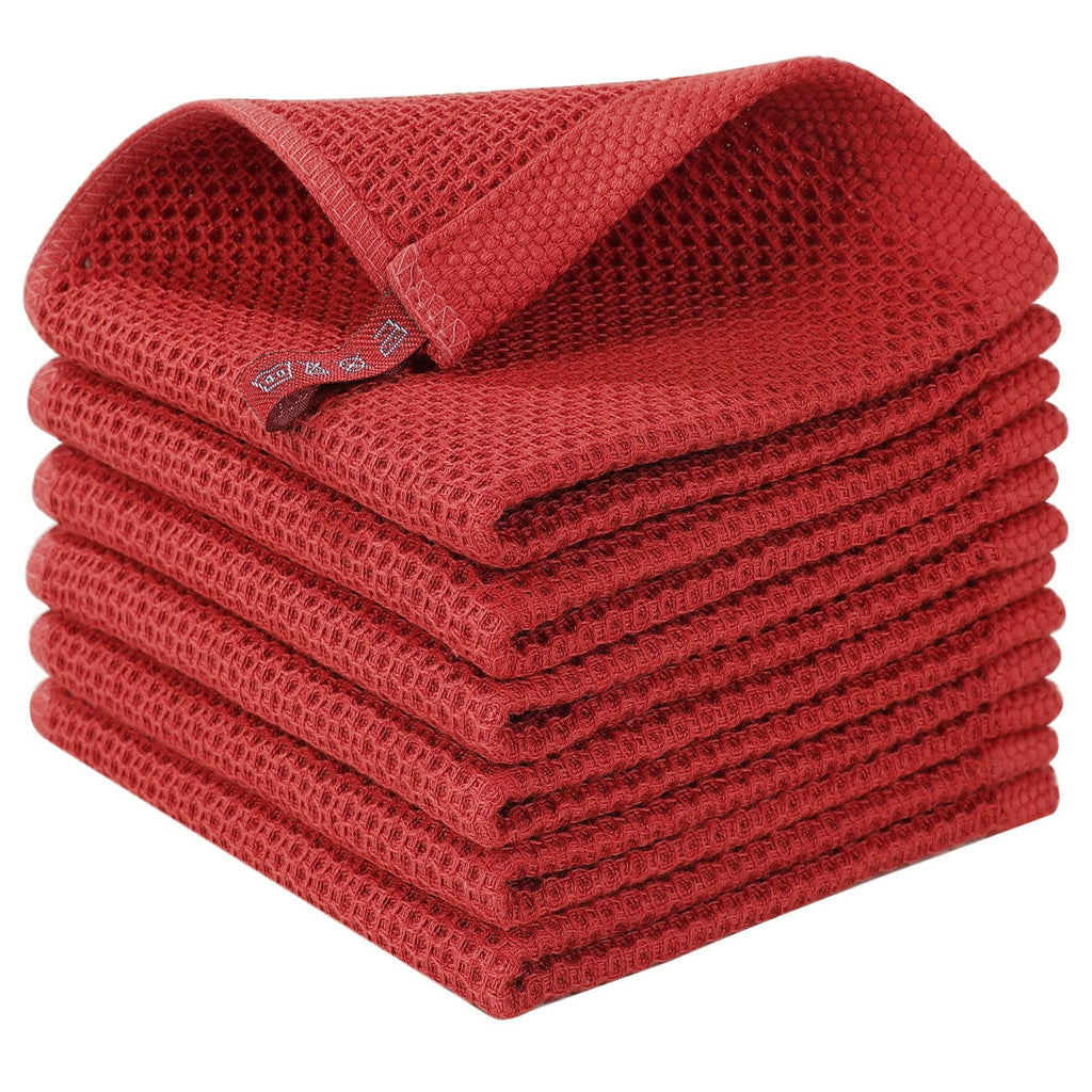 Homaxy 100% Cotton Waffle Weave Kitchen Dish Cloths, Ultra Soft Absorbent Quick Drying Dish Towels, 12 x 12 Inches, 6-Pack, Brick Red