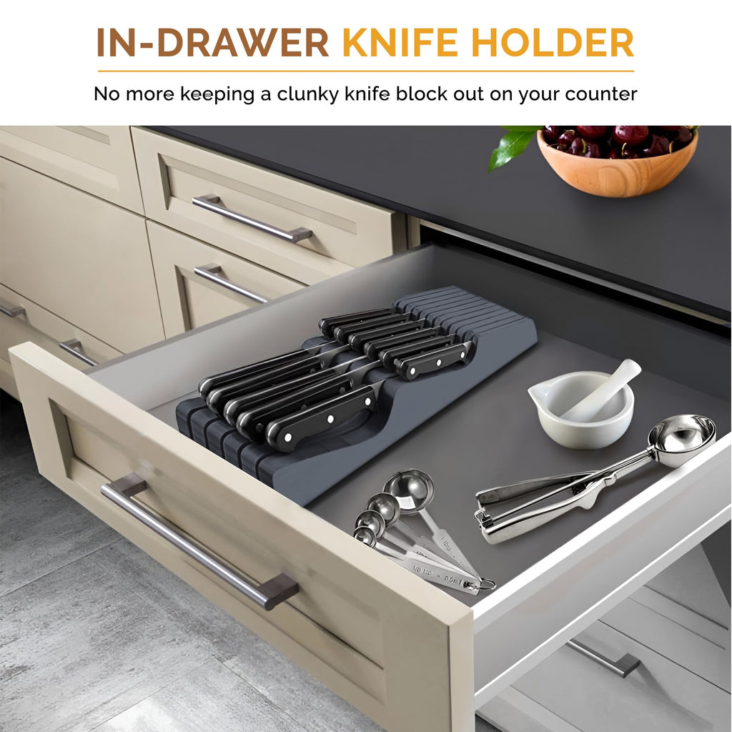 Knife Drawer Organizer, 16 Slot Bamboo In-Drawer Knife Block Without Knives