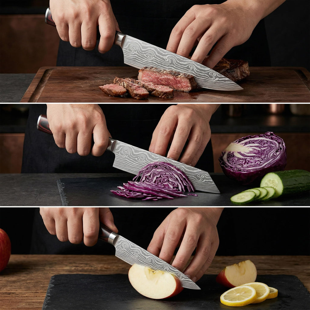 SANDEWILY Japanese Knife Set, 3 Piece Kitchen Knives with Sheaths