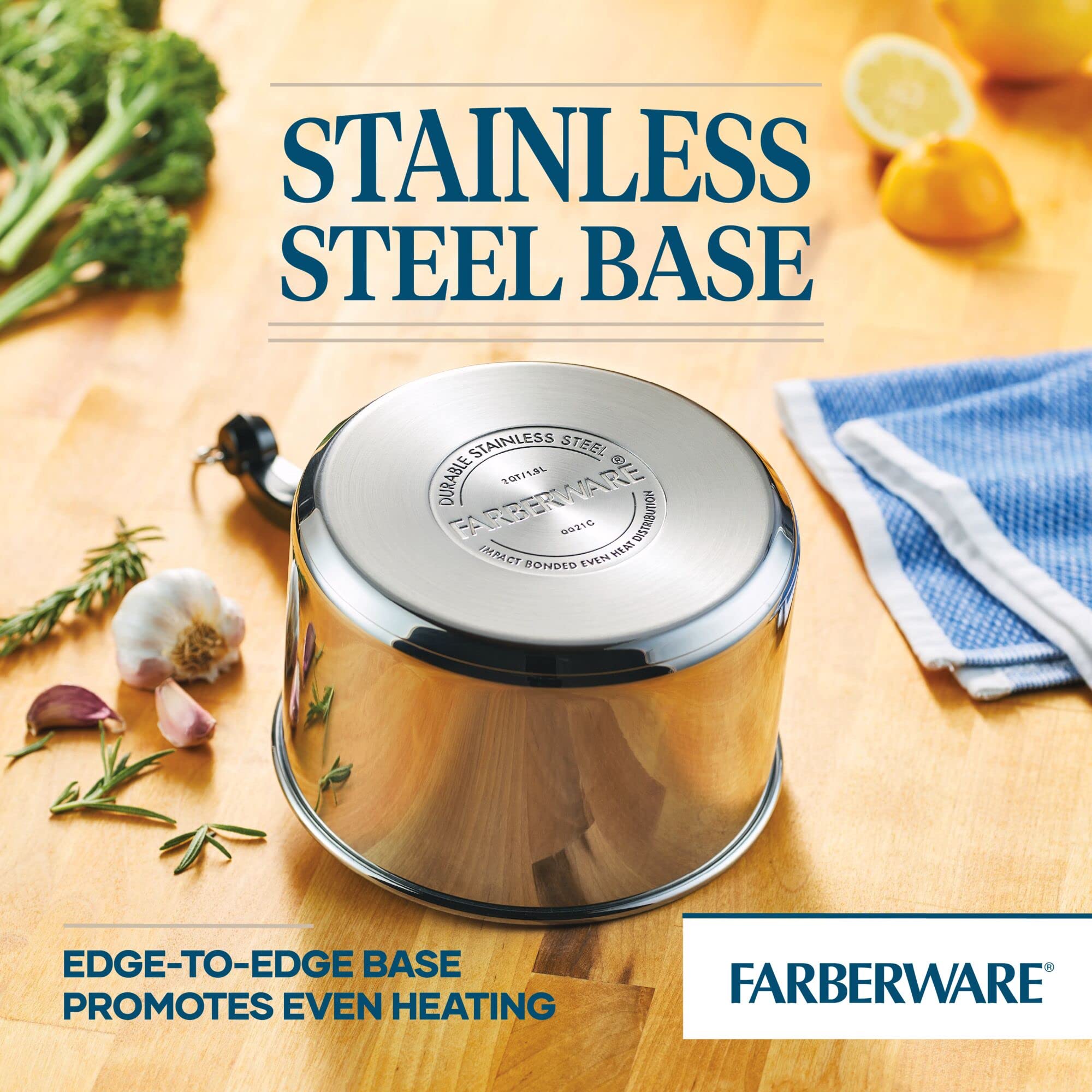 Farberware Classic Series Stainless Steel Double Boiler and Saucepan with Lid, Double Boilers For Stove Top, 2-Quart