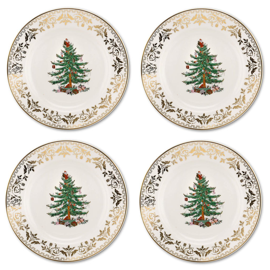Spode Christmas Tree Gold Salad Plates, Set of 4 - Holiday Dinnerware