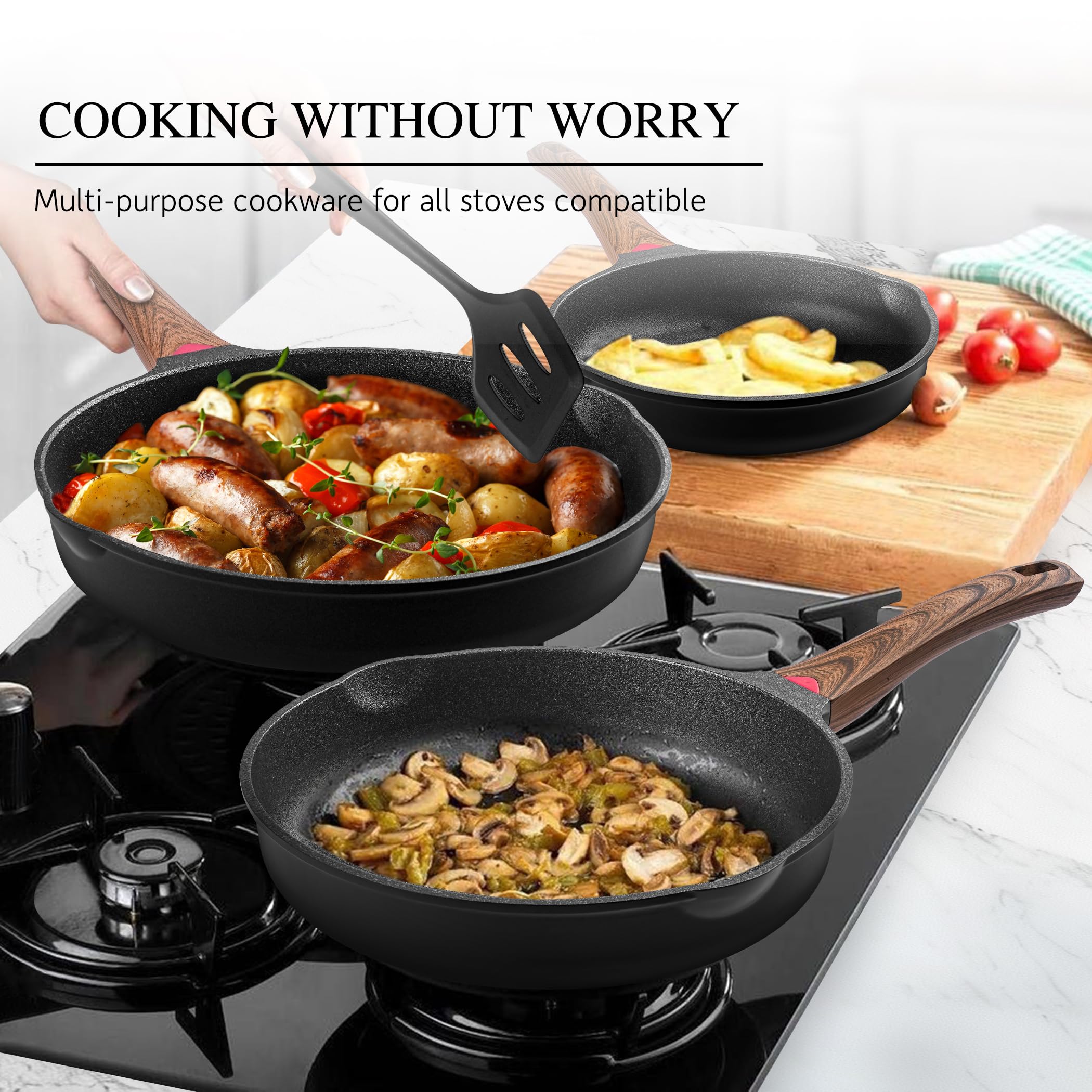 Vinchef 11 Inch Black Nonstick Frying Pan Skillet with Lid