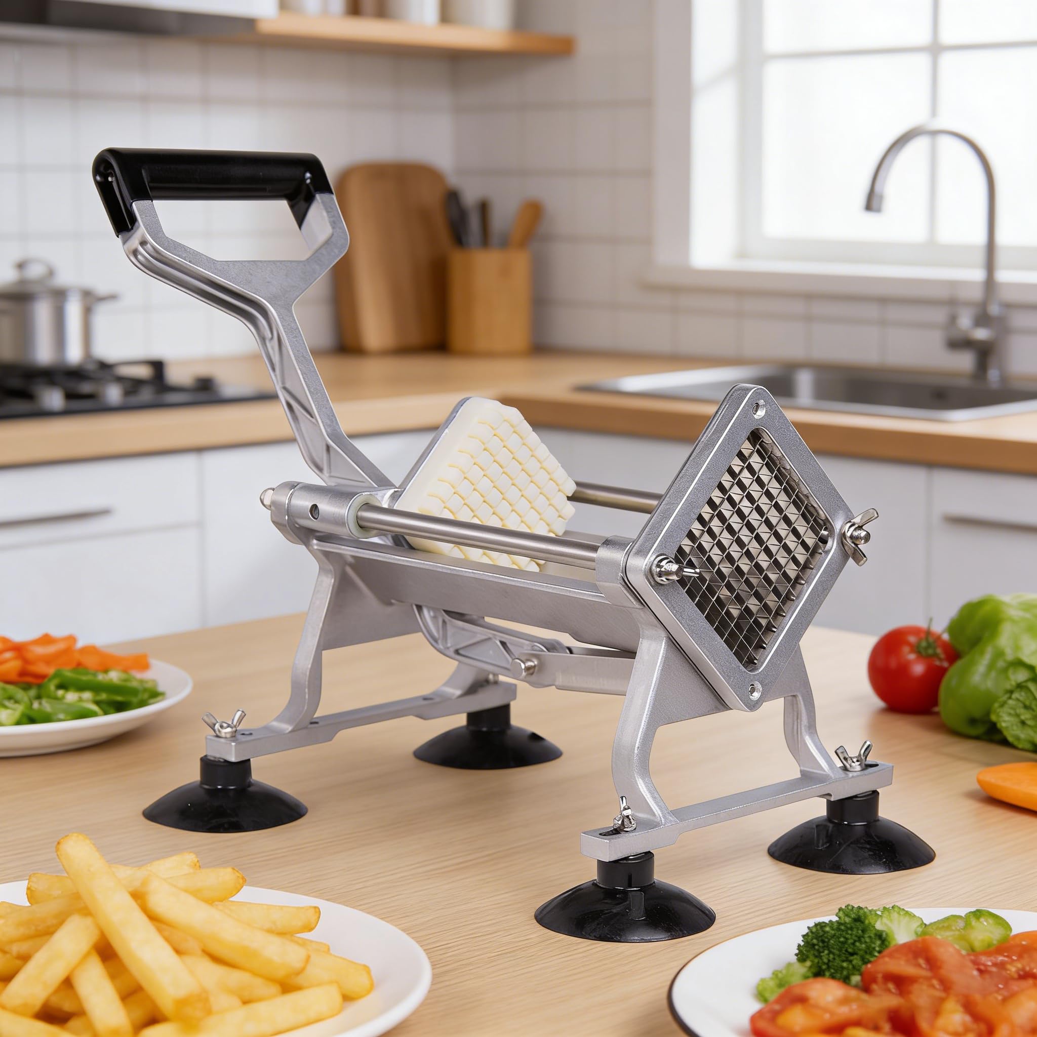 Hakka French Fry Cutter, Commercial Vegetable Chopper Potato Slicer Stainless Steel French Fries Machine with Suction Feet for Patatoes/Carrots/Cucumbers, including 3 Blades(1/4", 3/8",1/2")