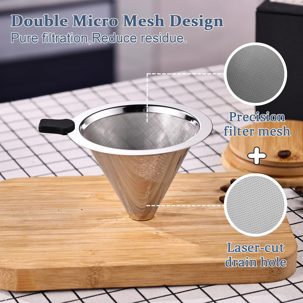 Pour Over Coffee Filter Dripper,Stainless Steel Reusable Cone Drip
