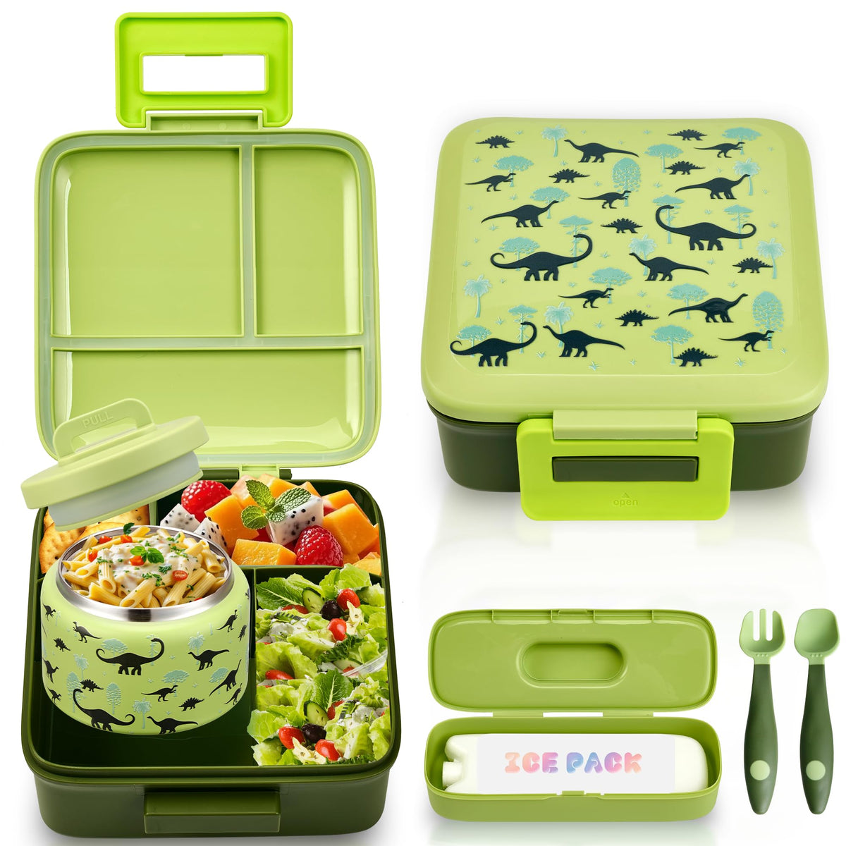 Bento Lunch Box for Kids with 8oz Soup Thermo Leak-Proof Lunch Food Containers with Snack Sauce Container for Kid Girls Boys to School,Pink