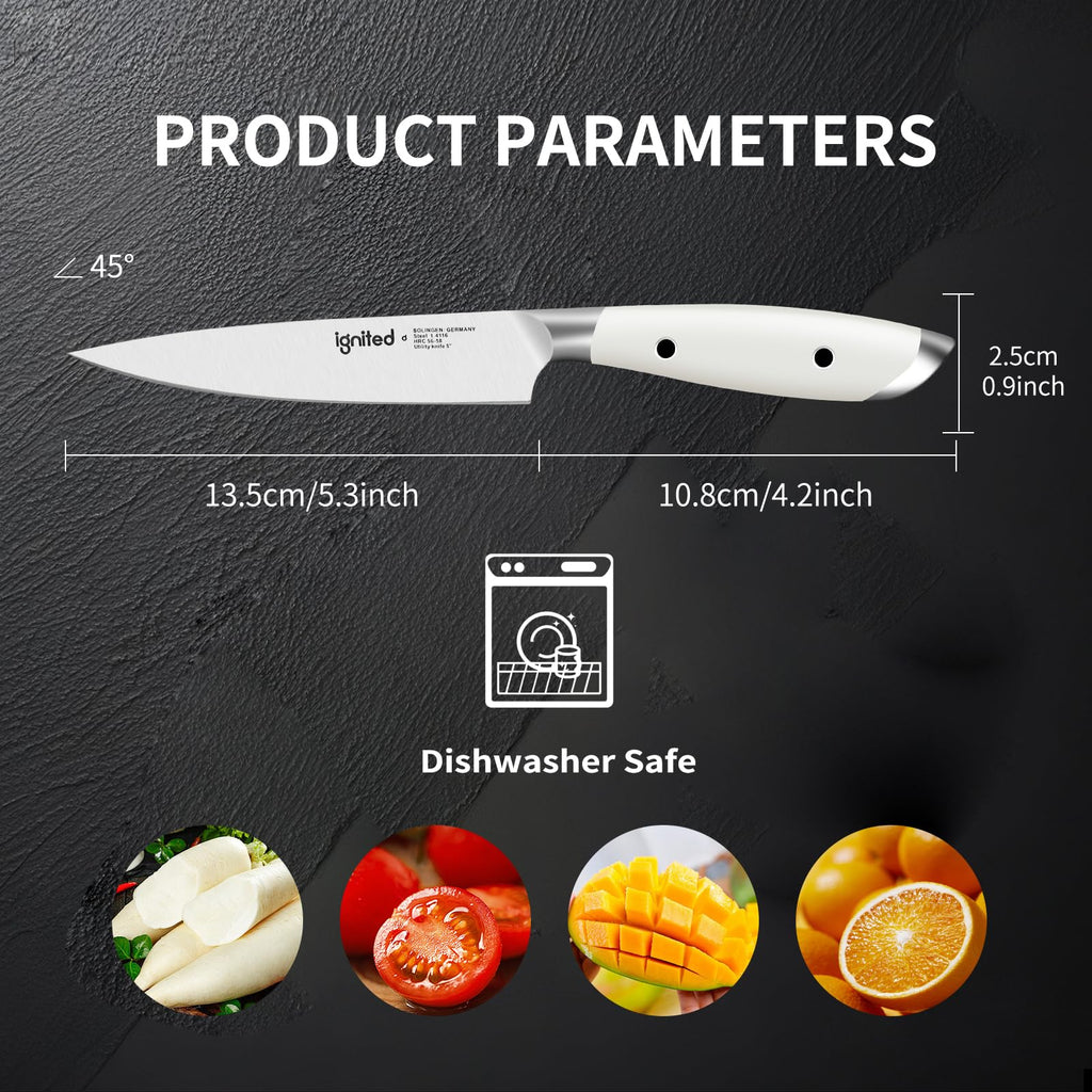 5 inch Paring Knife, German Stainless Steel, Ivory White Handle