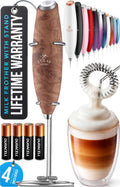 Zulay Kitchen Powerful Milk Frother Wand With Duracell Batteries - Ultra Fast Handheld Drink Mixer - Electric Whisk Foam Maker for Coffee, Lattes, Cappuccino & Matcha - Z1 Motor - Walnut