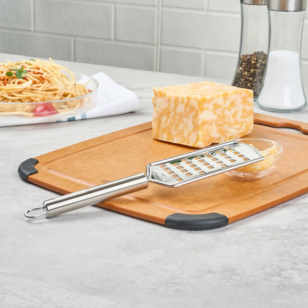 Restaurantware Stainless Steel Coarse Cheese Grater - German Standard Lemon Zester with Ergonomic Handle, Sharp Blades, Dishwasher Safe - Handheld Kitchen Grater for Parmesan, Garlic, Ginger