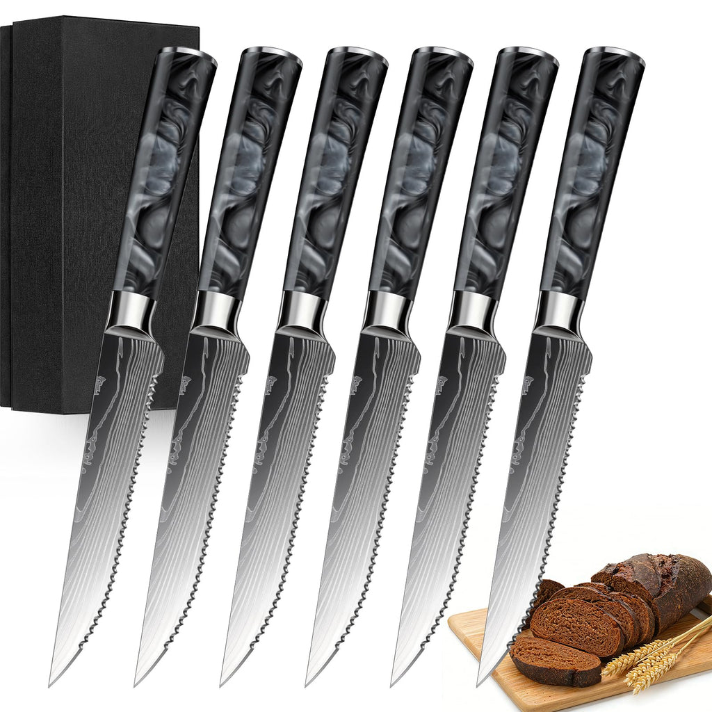 FIVE COWS 10-Piece Premium Japanese Kitchen Knife Set - Star Collection, Laser Damascus Pattern, 440A Stainless Steel Ultra Sharp for Fast Cutting (Red)