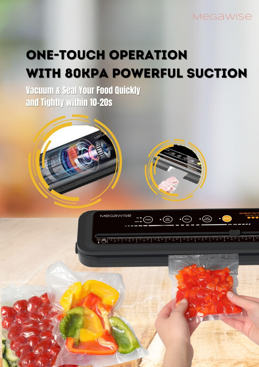 MegaWise Powerful and Compact Vacuum Sealer Machine One-Touch Automatic Food Sealer