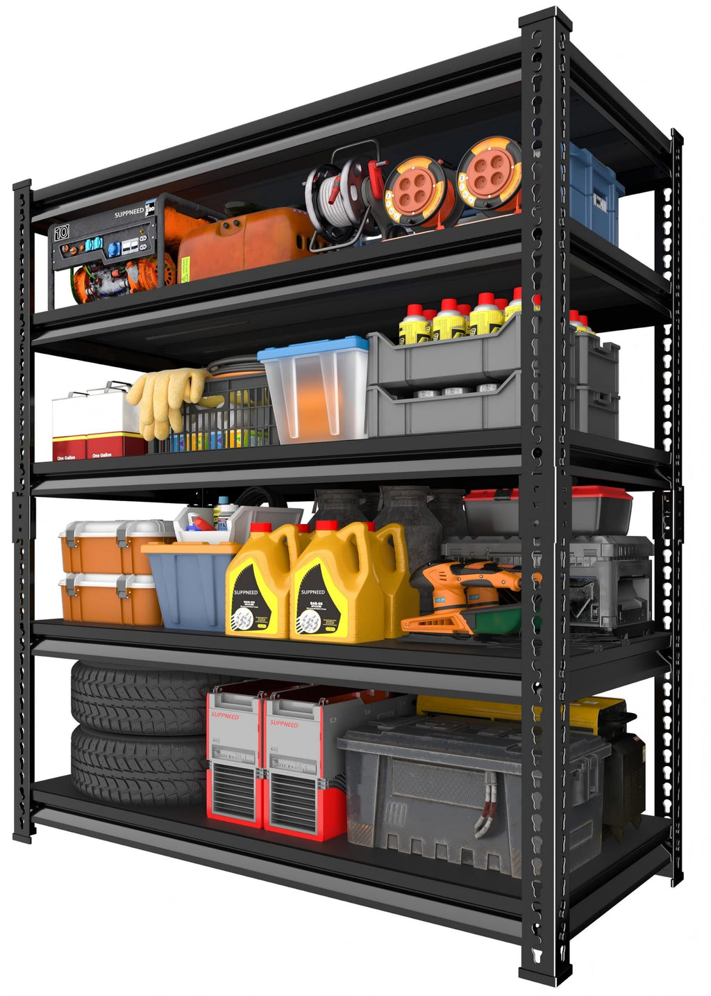 SUPPNEED Metal Garage Shelving Unit: 47.2" W x 15.7" D x 72" H Black