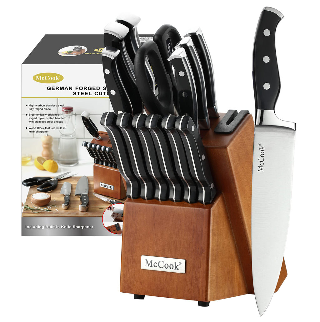 McCook Knife Set Sharp Kitchen Knife Block Set w Built-in Sharpener