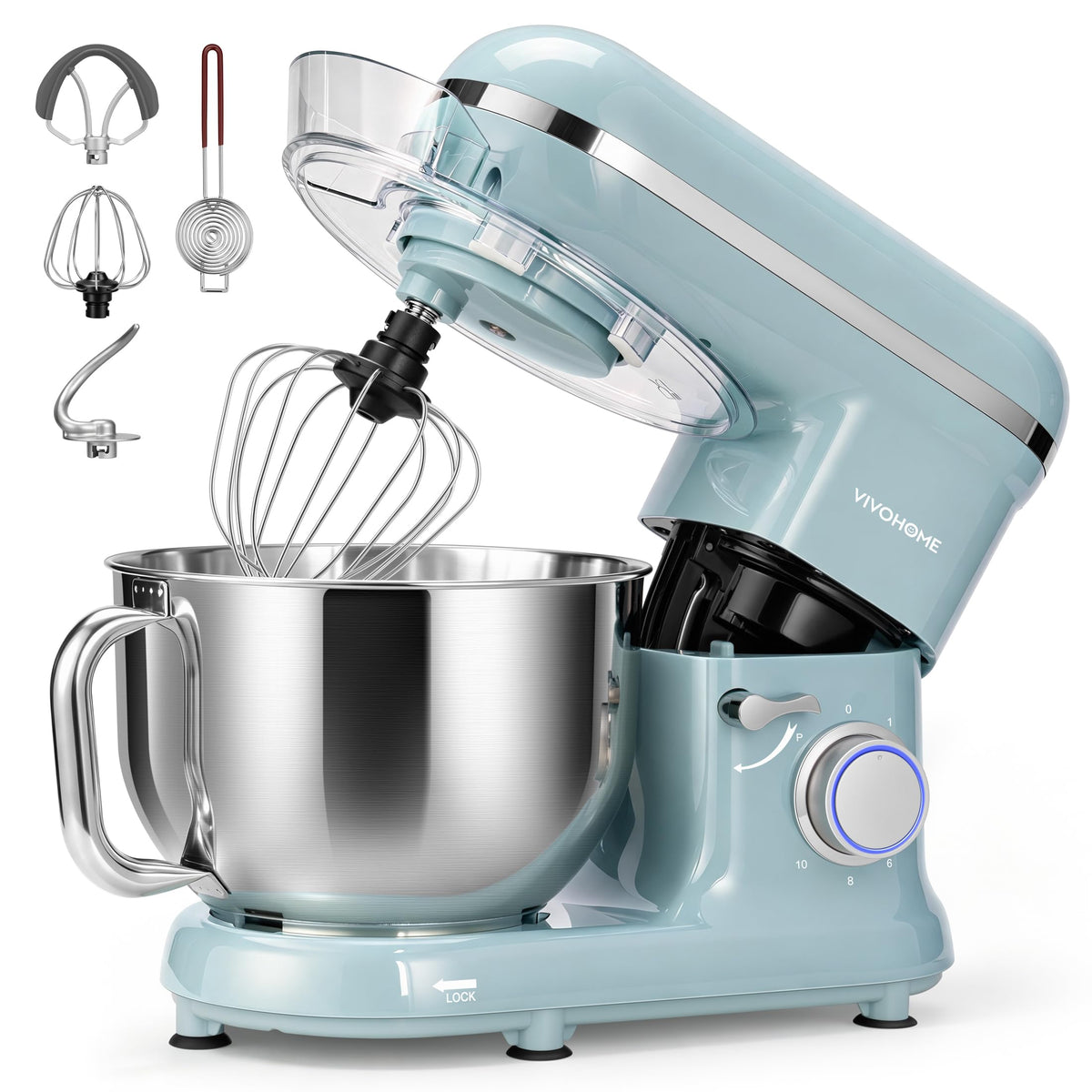 VIVOHOME Stand Mixer, 6-Quart Tilt-Head Kitchen Mixer with Bowl, Pink