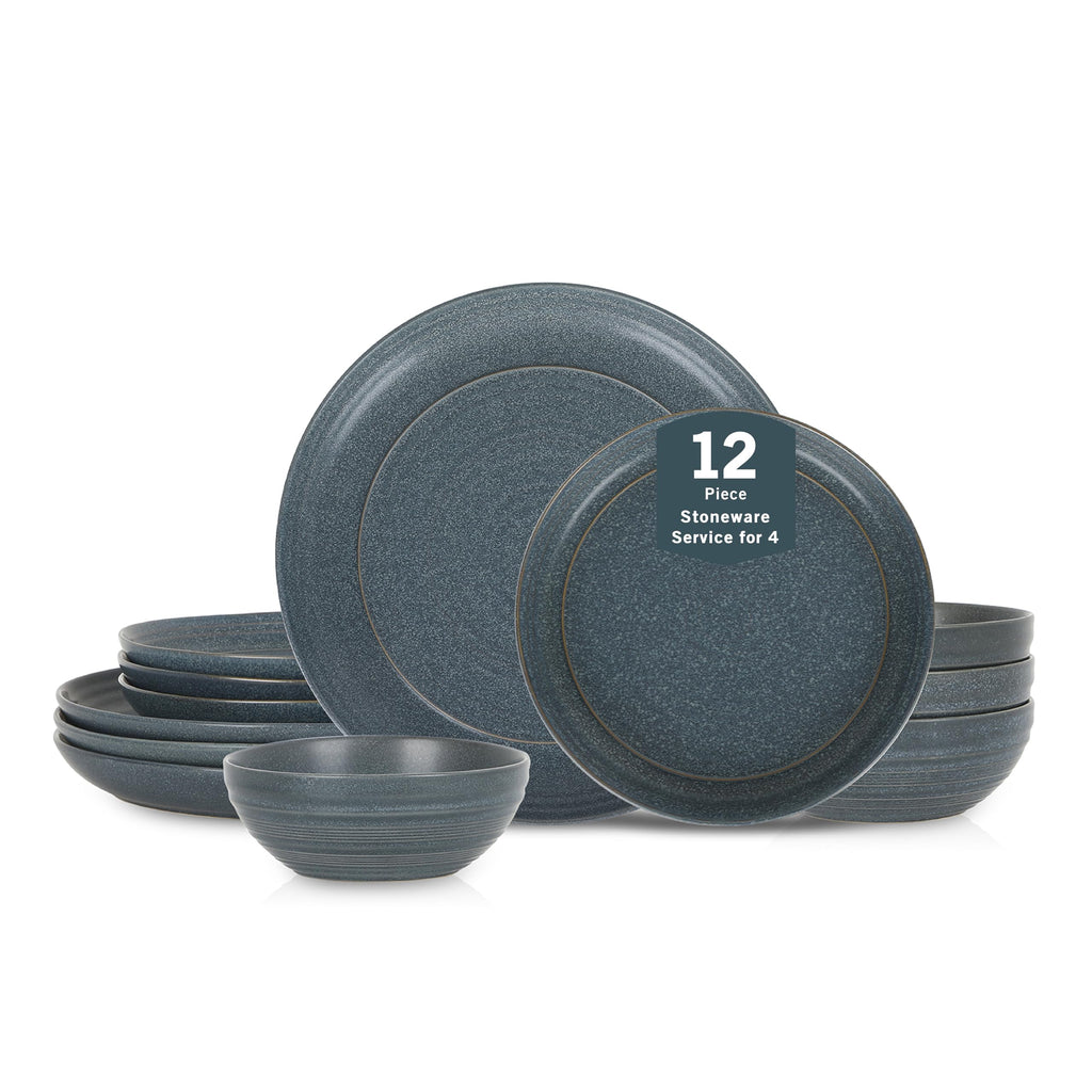 Stone Lain Elio 24-Piece Dinnerware Set Stoneware, Plates and Bowls Set, Dish Set for 8, Black