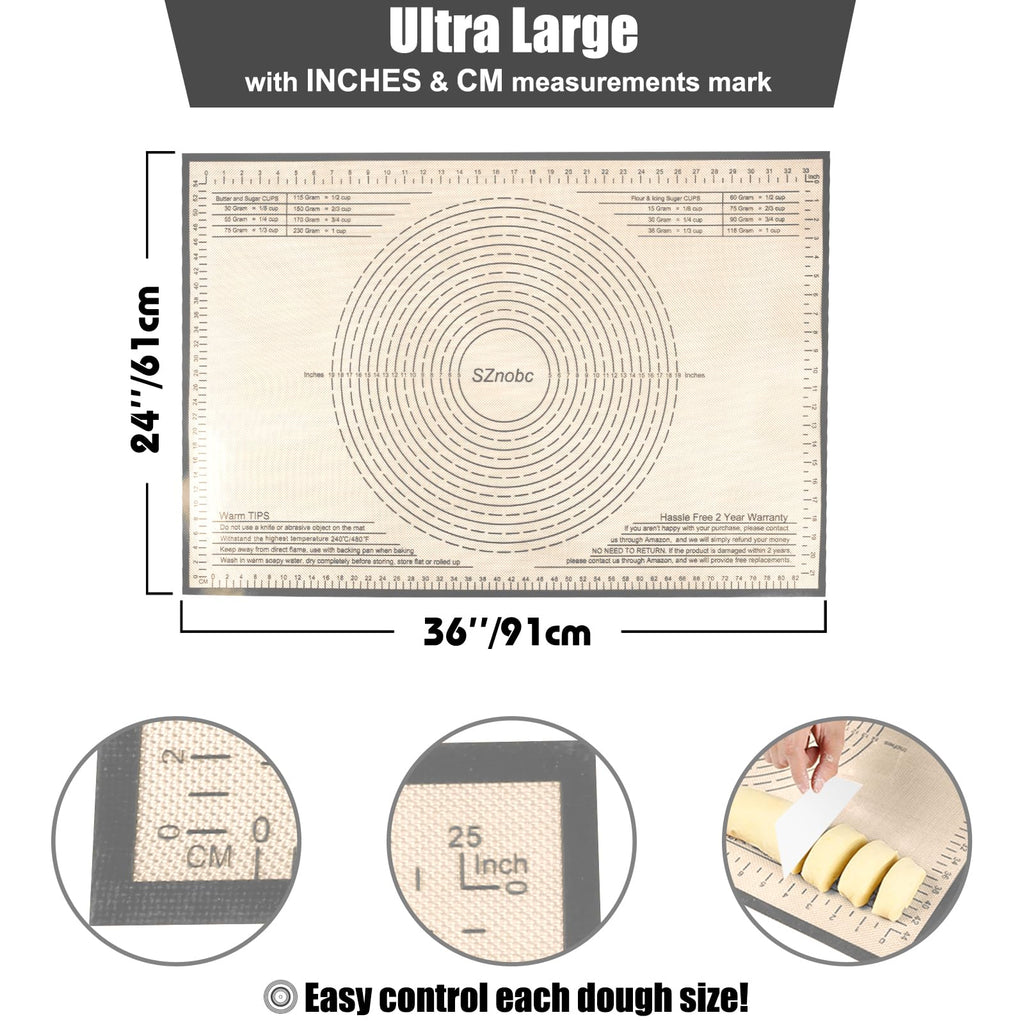 Silicone Pastry Mat 36X24 inch Baking mat Perfect for Dough, Pastry, Pie Crust, Fondant, Cookies, Bread, Pasta/Pizza,Pastry Board, Kitchen Counter Mat