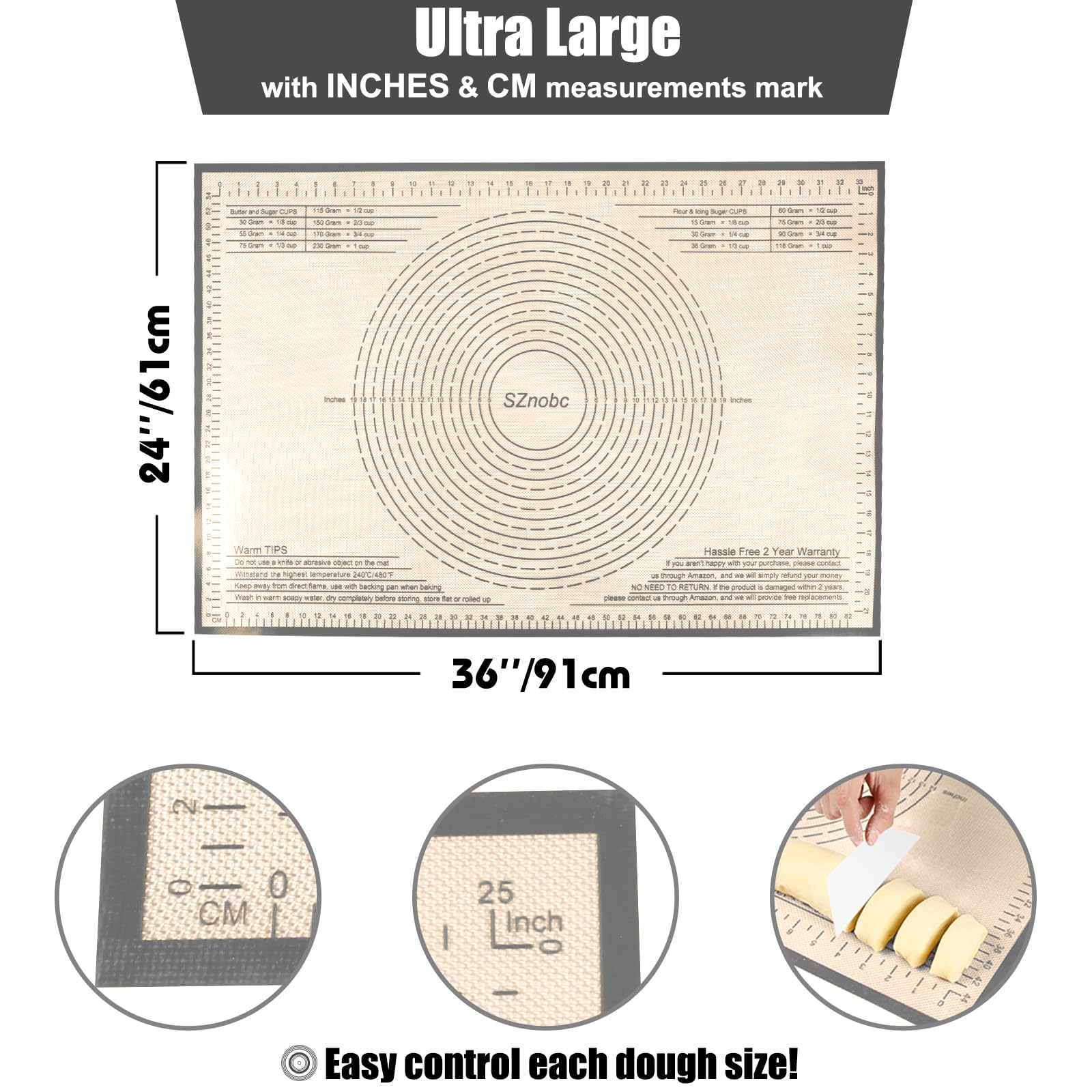 Silicone Pastry Mat 36X24 inch Baking mat Perfect for Dough, Pastry, Pie Crust, Fondant, Cookies, Bread, Pasta/Pizza,Pastry Board, Kitchen Counter Mat