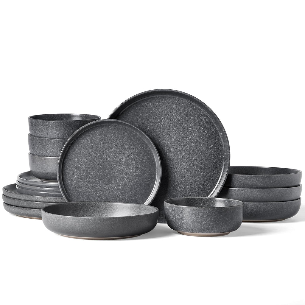 Famiware Milkyway 16-Piece Dinnerware Set with Mugs, Dark Gray