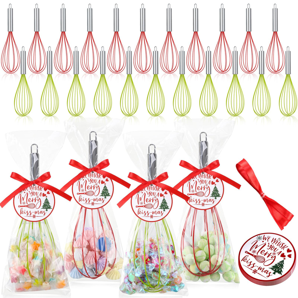 Foldtier 24 Sets 10 Inch Silicone Whisks Christmas Cooking Gifts Bulk