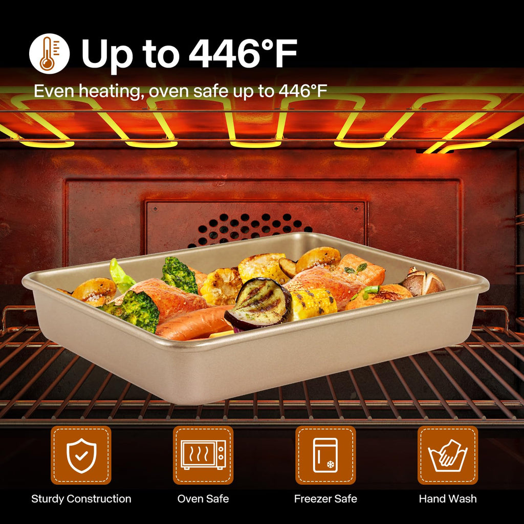 Barlket Rectangle Cake Pan, 9x11 Baking Pan Nonstick, Golden, Easy Release