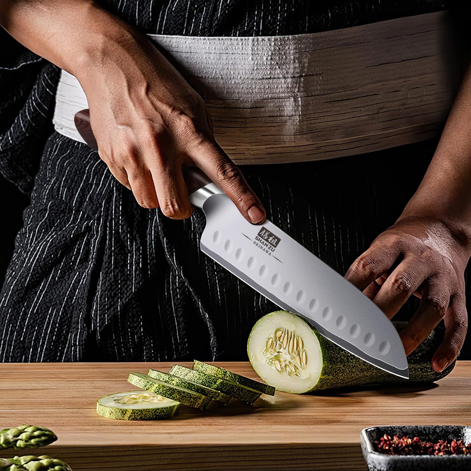 7 In Chef Knife,SHAN ZU 10Cr15Mov High Carbon Stainless Steel Santoku Knife
