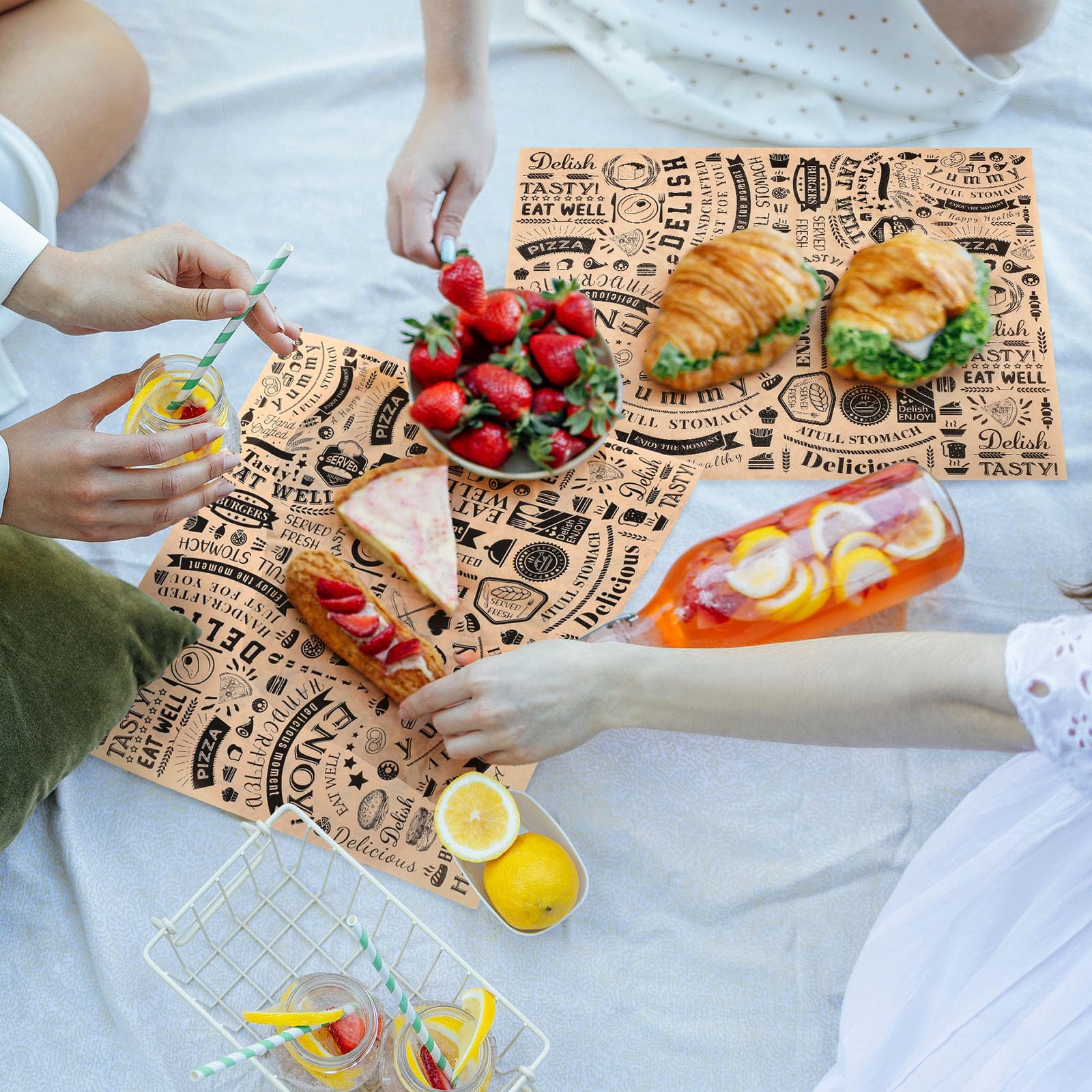 Outus 600 Pcs 8 x 10 inch Deli Wax Paper Sheets Grease Resistant Tray Basket Liners Newsprint Paper Water and Grease Proof Sandwich Wrapping Square Hot Dog Wrappers for Food Baking(Brown)