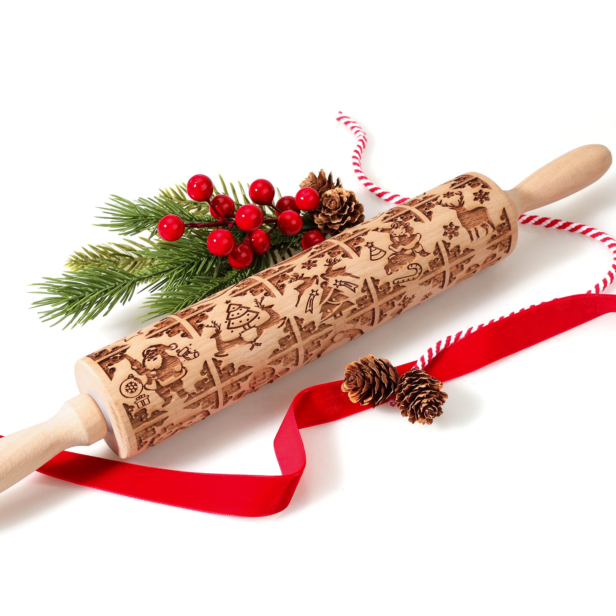 XINBADA 17" Wooden Rolling Pins for Baking with Stamp Embossed Designs