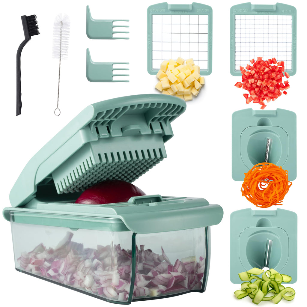 Cook with Color Vegetable Chopper - Multifunctional 11 in 1 Vegetable Chopper with Container - Food Chopper to Dice, Chop, Slice, Julienne and Spiralize, Gray