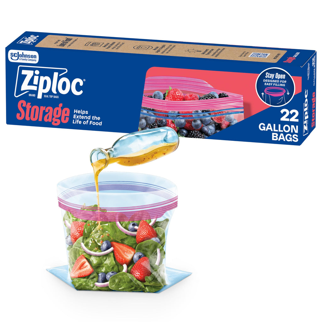 Ziploc Gallon Food Storage Bags, Stand-Up Bottom, 22 Count