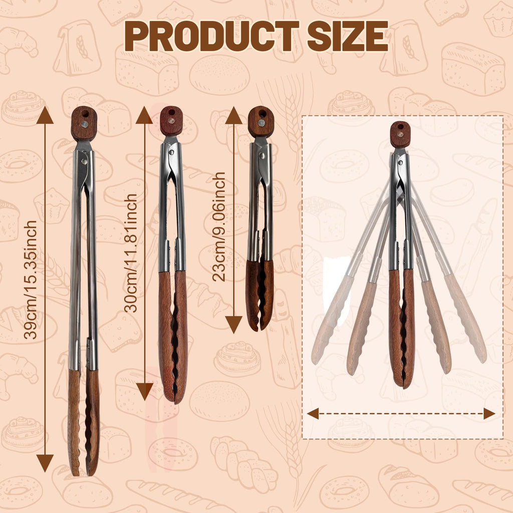 Wooden Cooking Tongs, 12 Inch Walnut Tips Heat Resistant Grilling