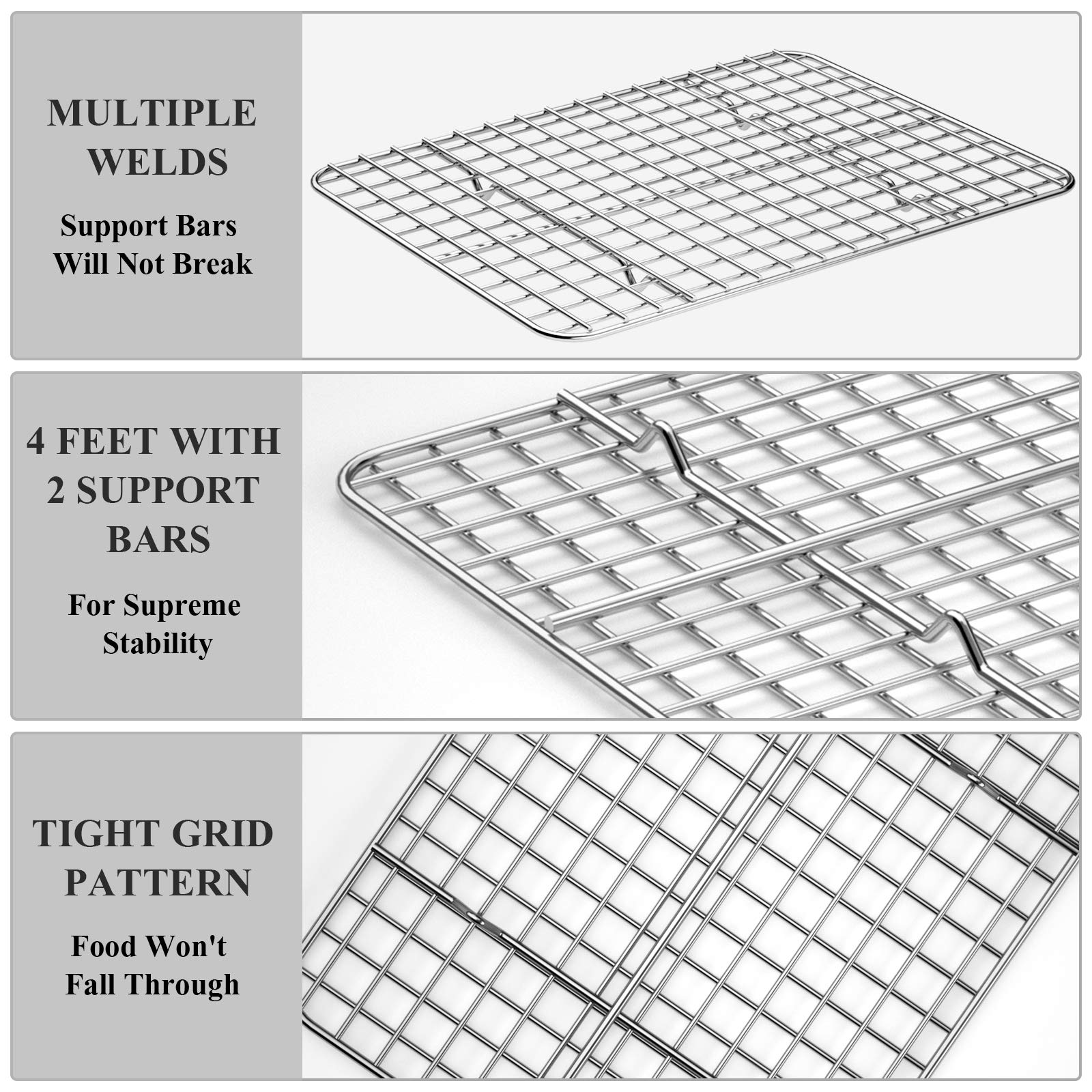 Baking Sheet with Cooling Rack Set [2 Sheets + 2 Racks], Deedro Stainless Steel Cookie Sheet Baking Pan Half Sheets Oven Tray with Rack, 10 x 8 x 1 Inch, Heavy Duty, Non-toxic, Dishwasher Safe