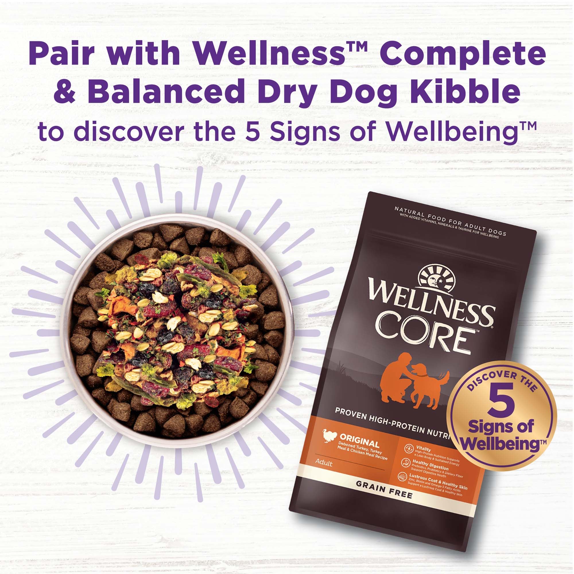 Wellness Bowl Boosters Heart Health Dog Food Topper with Freeze Dried Pieces for Small, Medium, and Large Breeds, Grain Free, Natural, Chicken Recipe, 4 oz Bag