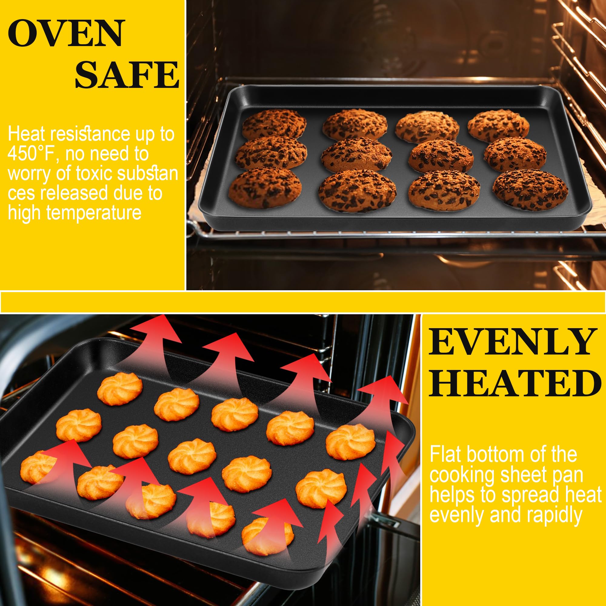 E-far Cookie Baking Sheet Set of 3, Nonstick Metal Sheets Pans Jellyroll Trays for Oven, Large/Medium/Small (16/12.4/10.4”) No-toxic Rectangle Bakeware for Baking Cake Bread, Easy Clean