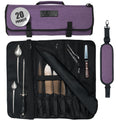 Asaya Waxed Nylon Chef Knife Roll Bag with 20 Slots and Zippered Pockets - Professional Chef Knife Bag & Storage Case, Tool Carrier with Shoulder Strap - Knives Not Included (Purple)
