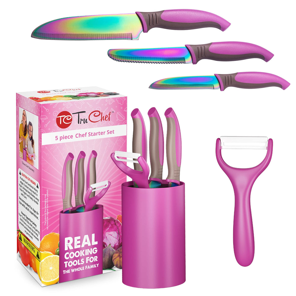 TruChef Kids Knife Set for Real Cooking, Skin Safe, 7 Pcs, Ages 3-12