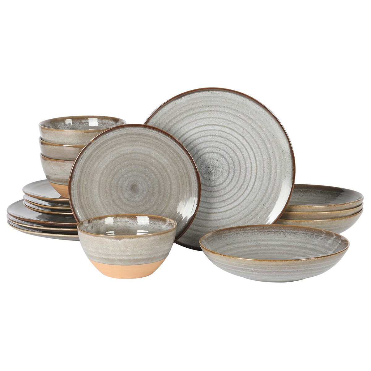 Gibson Elite Mayfair Bay 16-Piece Embossed Double Bowl Dinnerware Set, Service for 4 – Blue Stoneware Plates and Bowls