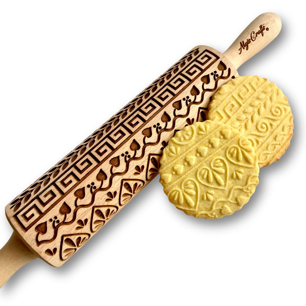 AZTEC Embossed Rolling Pin for Ceramic. Clay Roller and Ceramic Stamp for Embossing Pottery. Baking Gifts for Women by Algis Crafts for Embossed Cookies